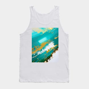 Turquoise Oceans - Abstract brush strokes in gold, blue and white Tank Top